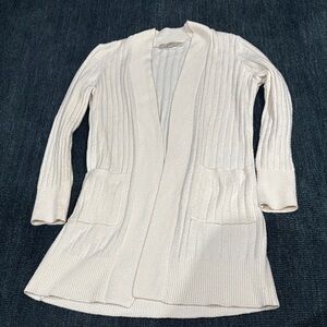 LOFT Cream Ribbed Long Cardigan small